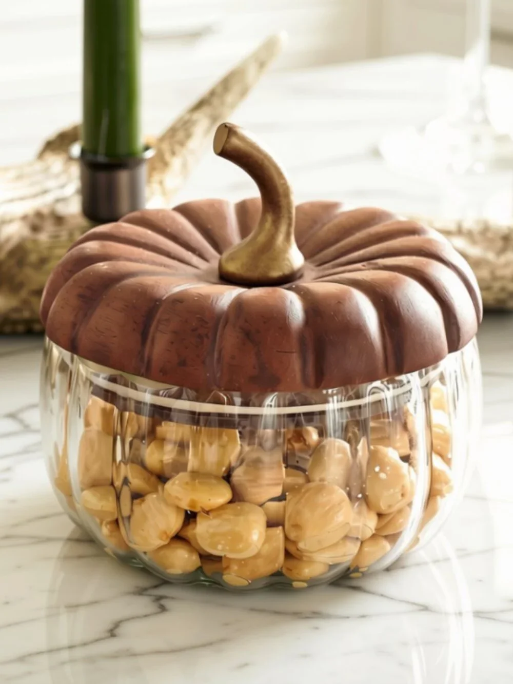 Glass Pumpkin Lidded Snack Bowl